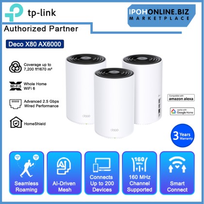 TP-Link Deco X80 AX6000 Whole Home AI-Driven Dual-Band Mesh WiFi 6 System Router-3 Pack